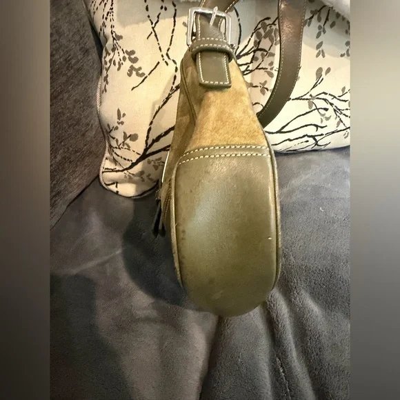 Coach Suede Shoulder Bag with Olive Leather Trim Silver Hardware - Picture 3 of 9